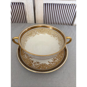 Royal Bayreuth Discontinued Chantily Flat Porcelain Cream Soup Bowl and Saucer